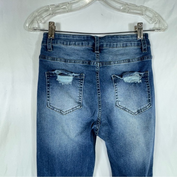 Women’s Distressed High Rise Flare Leg Stretch Denim Jeans - Picture 4 of 7